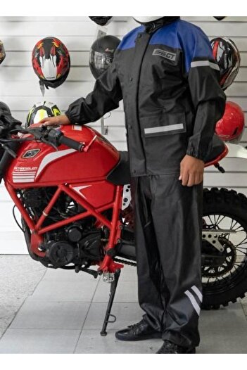 Tex Forte Gt 1134 Motorcycle Pvc Raincoat with Pockets Top and Bottom Set 3XL Size Blue