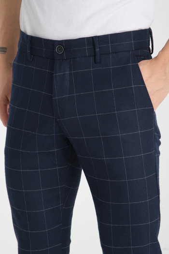 Frappoli Thick Plaid Pattern Men's Side Pocket Classic Waist Slim Fit Chino Pants