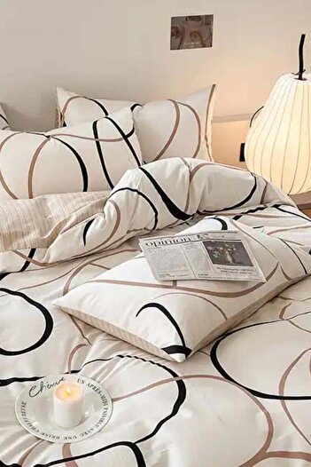 Eponj Home Kolay Ütülenir Nevresim Takımı Çift Kişilik Line Rondom Krem