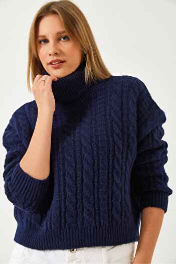 Bianco Lucci Women's Turtleneck Patterned Knitwear Sweater 20246940