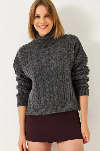Bianco Lucci Women's Turtleneck Patterned Knitwear Sweater 20246940
