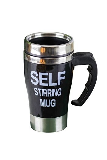 HIC Stainless steel coffee mug with self stirring function black Color  450 ml