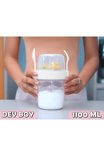 KaktüsKedi Dev Boy Meyveli Yoğurt Kabı - Yemek Saklama Ve Dondurma Kabı 1100 ml Beyaz