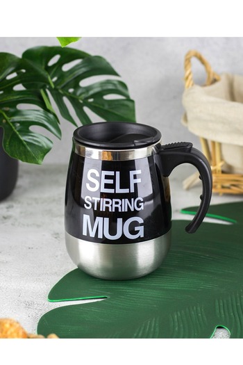 HIC steel self mug with self stirring black color
