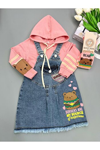 Mislina Mi̇sli̇na Denim Gilet Combination, Printed Socks and Pantyhose Set
