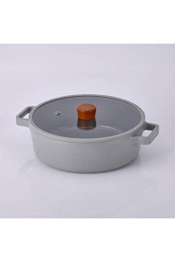 STOREMAX Sellbuyst Fika Aluminum Grey Cast Shallow Pot with Glass Lid 30 cm D-Neog230L Trendy 266450