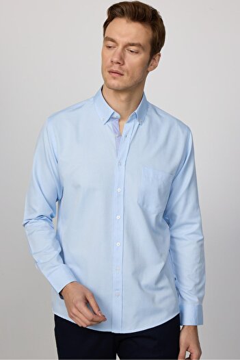 Tudors Чоловічі Regular Fit Класичний крій на ґудзиках Комір бавовняний Easy Fit Оксфорд однотонний синій Сорочка