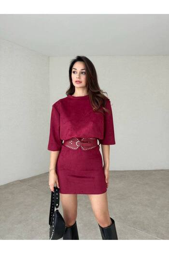 Bak'ap Suede Belt Detailed Design Mini Winter Dress