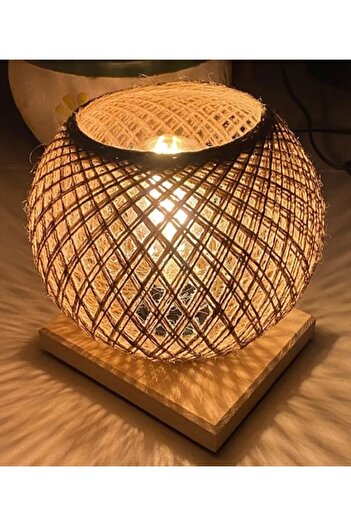 FİLE EV Didim Trend Wood Lampshade Jute Wicker Headboard