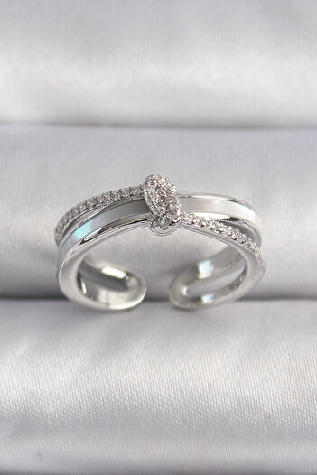 Skygo Brass Silver Color Zircon Stone Knot Model Vip Series Women's Ring - Tj-Byk3515