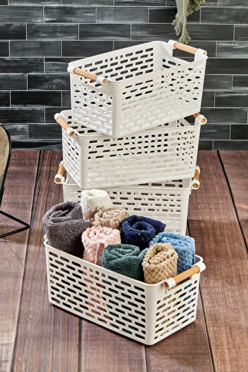 safestore 4 Pieces Multi-Purpose Organizer Basket with Plastic Handles - Closet & Drawer Organizer Basket - White