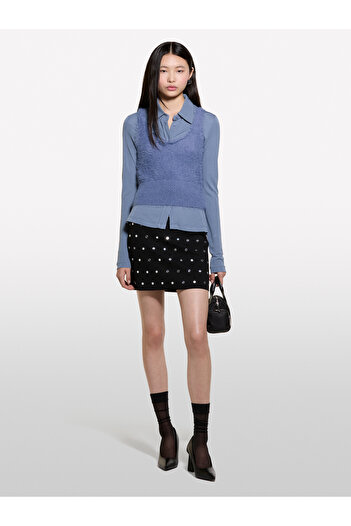 Sisley Top cu bretele cu decolteu în V adânc pentru femei Iron Blue Viscous Blended Slim Fit