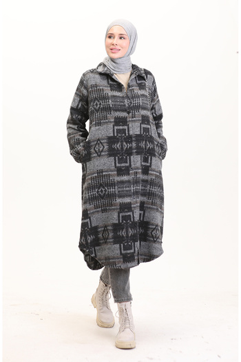 sefamerve Anthracite Ethnic Patterned Buttoned Cap - 0556-07