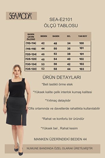 Seamoda Large Size Steel Interlock Slit Knitted Skirt-Anthracite