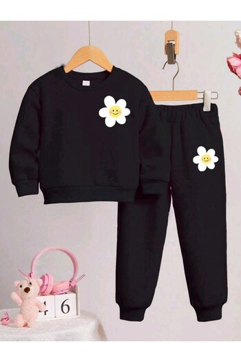 renkli diyar Girl's Printed Suit Without Cover Pant and Sweat Bottom Top 2-Piece Suit