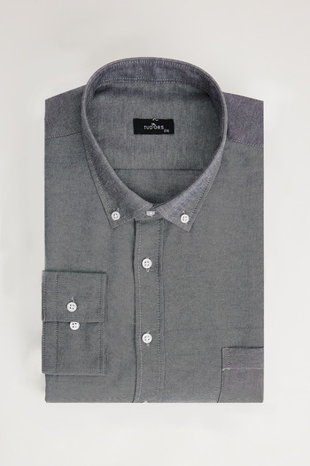 Tudors Men's Big Size Large Size Cotton Easy Iron Black Button Lapel Shirt