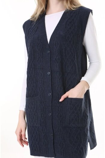 Fresh&Moda Жіночий вовняний зимовий довгий трикотажний жилет
