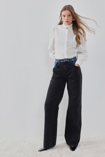 pieces of melon Comfortable Cut Black Wide Leg Jeans