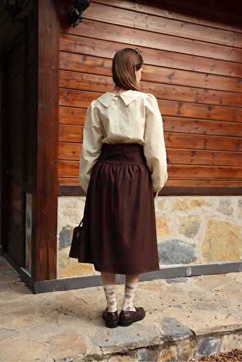 KÜÇÜĞÜM BUTİK Vintage Krem Rengi Bebe Yaka Poplin Bluz