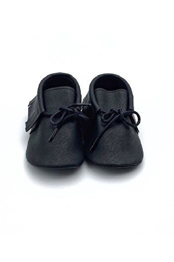Asa Bebek Çocuk Baby Girl, Boy, Black Handmade Lace-Up Moccasin Baby Shoes