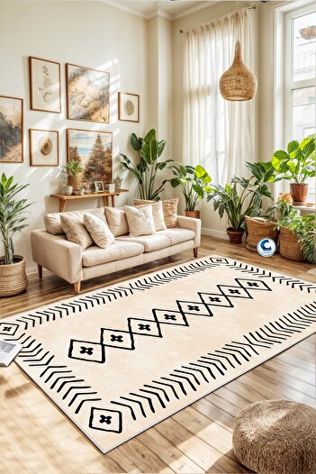 Confidence Home Makinede Yıkanabilir Kaymaz Taban Leke Tutmaz Bej Mutfak Halısı Salon Halısı Ve Yolluk