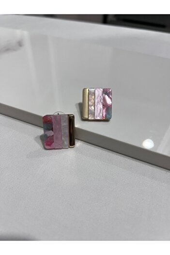 SMCHOME Square Pink Mother of Pearl Marble Pattern Earrings