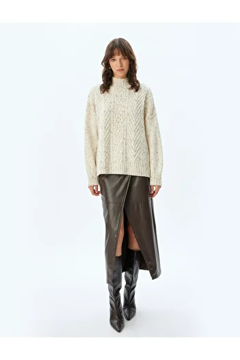 Koton X Sima Tarkan - Long Sleeve Turtleneck Oversize Hair Knit Sweater
