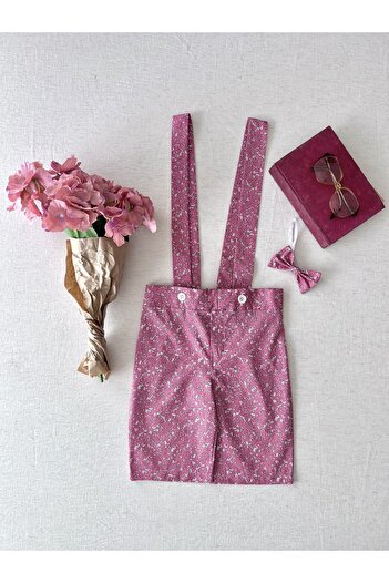 KÜÇÜĞÜM BUTİK Pink Poplin Boy's Slippers Bow Tie (Salopet-Papion)