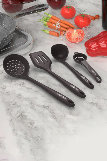 valletta Trigona Isıya Dayanıklı Yanmaz Yapışmaz Silikon Spatula Seti 15 Parça Siyah
