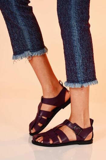 Beyond Woman's Purple Cage Leather Sandal 1cm Byndcg01