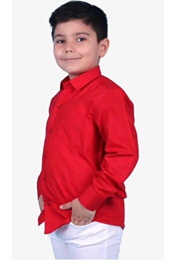 MODA ERKEK ÇOCUK UZUN KOL KIRMIZI GÖMLEK