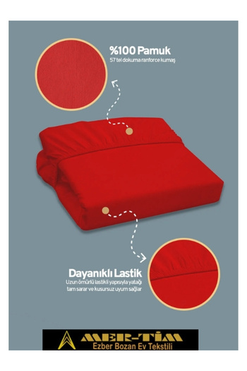 mer-tim ezberbozan ev tekstili Mer-Tim Cotton Ranforce Double Elastic Fitted Sheet and Pillowcase Set