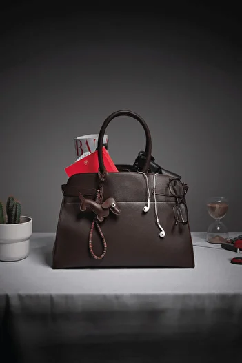 Tailors Room Leather Bag with Buckle Detail - Brown