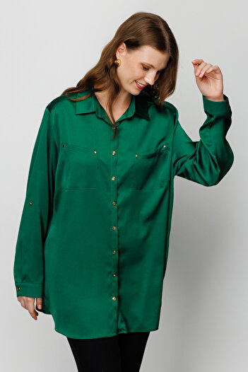 Ekol Plus Size Green Women's Satin Blouse23201513