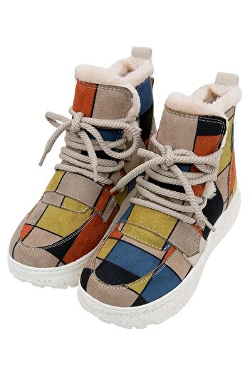Dogo Women's Vegan Leather Multicolor Boots - Piet-Mondrian Design