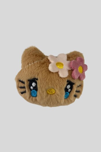 Seamoda Sarı Kedi Peluş Broş Mont Çanta Terlik Toka Aksesuar-KAHVE