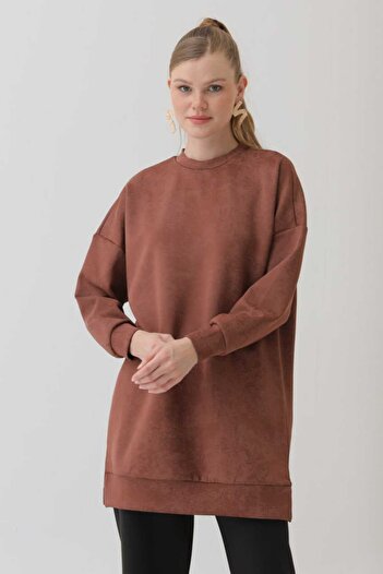 Puane Women's Crew Neck Modal Fabric Soft Brown Tunic 10609
