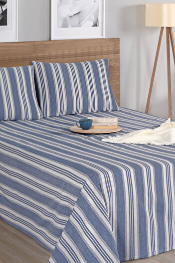Eponj Home Navy Blue Double Soft Line Sport Striped Sheet and Pillowcase Set
