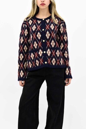 birizmoda Diamond Patterned Buttoned Cardigan - Navy Blue