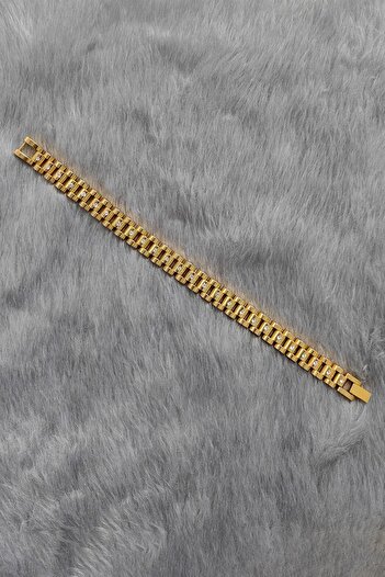 Chavin Steel 10 mm Gold Shiny Stone Men's Bracelet Ev58Sr