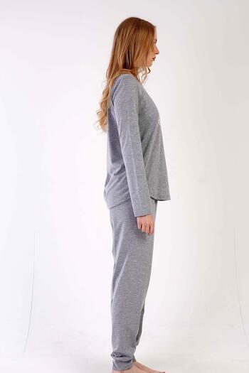 VİENETTA Kadın Uzun Kol Gri Melanj Pijama Takım C3T4N0O603