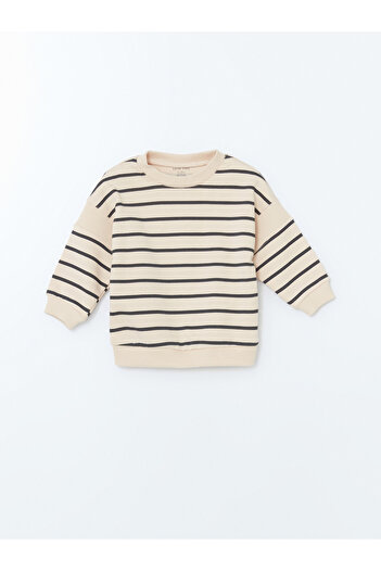 LC Waikiki Zweiteiliges Set mit Rundhalsausschnitt, langen Ärmeln, gestreiftem Sweatshirt und Jogginghose für Babys