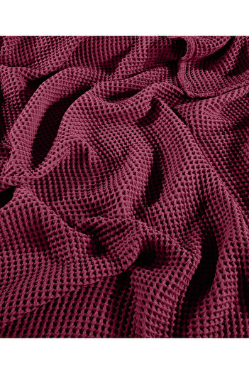 destinyhometex Bordo %100 Pamuk Waffle Çift Kişilik Saçaksız Yatak Örtüsü 220x240