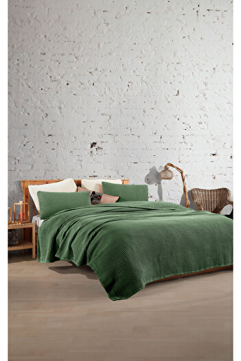 destinyhometex Forest Green 100% Cotton Waffle Single Bedspread Without Fringe 160X240 cm