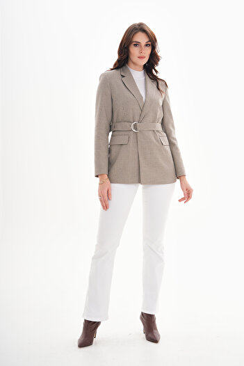 nisya Women's Checkered Belt Detailed Jacket