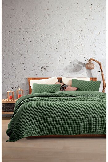 destinyhometex Forest Green 100% Cotton Waffle Single Bedspread Without Fringe 160X240 cm