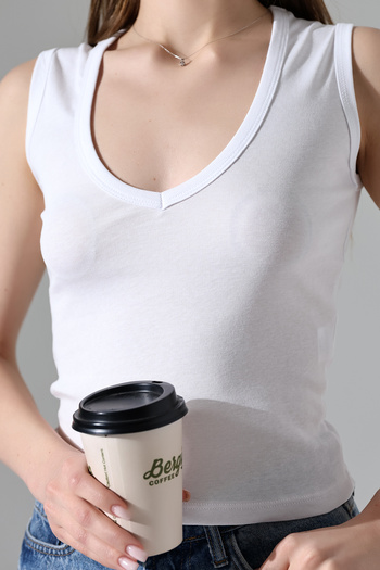 Endies 100% Cotton Body-Hugging Thick Straps Deep V-Neck Women's Basic Undershirt 21899 White