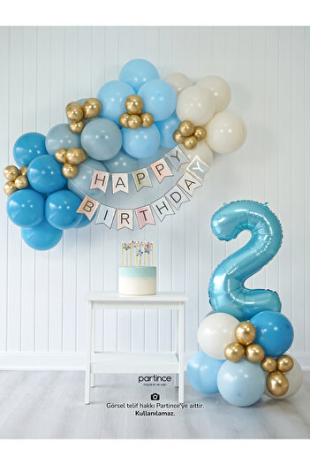 partince 2 Year Old Balloon Birthday Balloon Chain Mini Pastel Blue Party Set