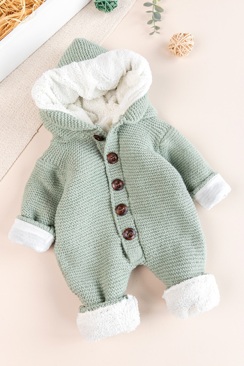 Babymod Knitwear Knitted Welsoft Lined Hooded Winter Baby Rompers