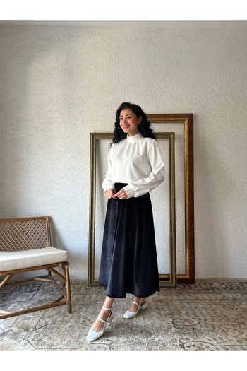 KÜÇÜĞÜM BUTİK Black Velvet Flared Skirt